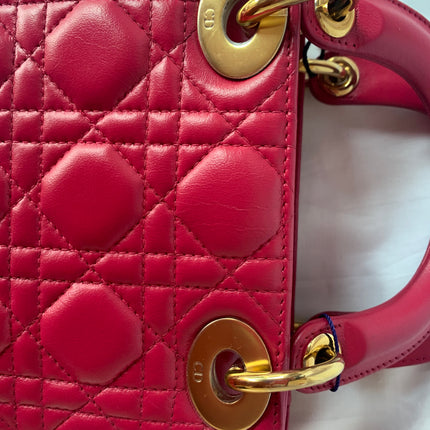 Sold Lady Dior Pink Mini handbag Cannage Leather with strap