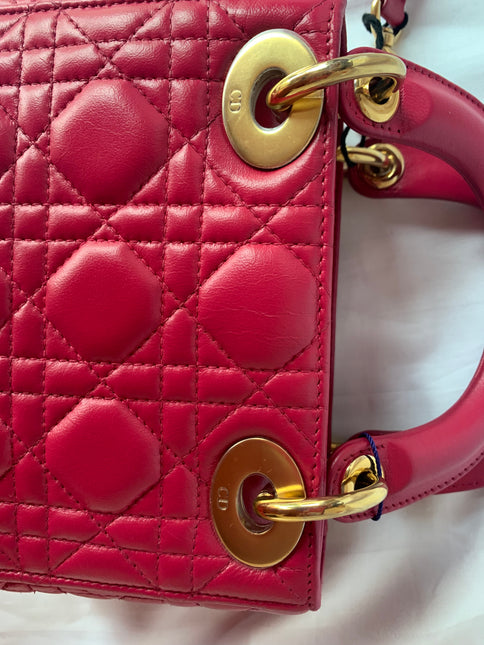 Sold Lady Dior Pink Mini handbag Cannage Leather with strap