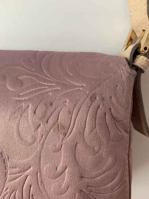 FENDI Baguette Purple Silk with embossed pattern