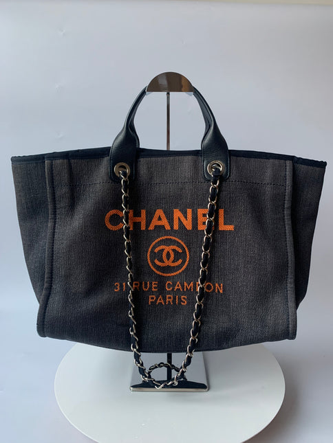 Sold Chanel Deauville Tote Denim Medium Orange Print