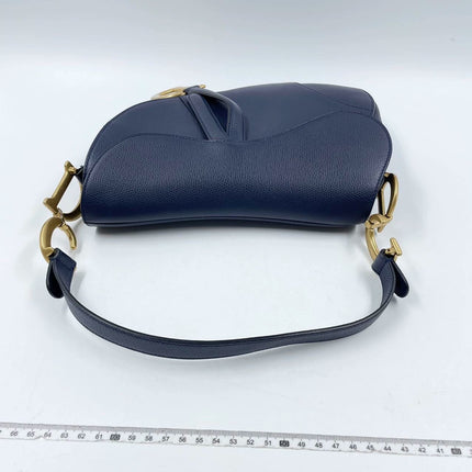 Sold Dior Saddle Blue Medium Grained Leather Handbag with Strap