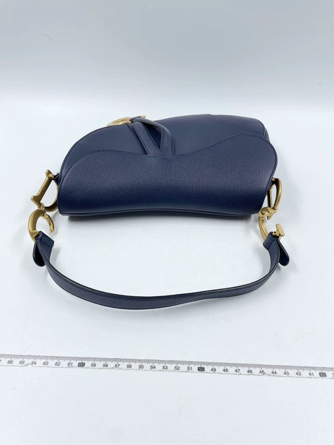 Sold Dior Saddle Blue Medium Grained Leather Handbag with Strap