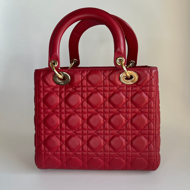 Sold Lady Dior Red Lambskin Cannage Leather Medium