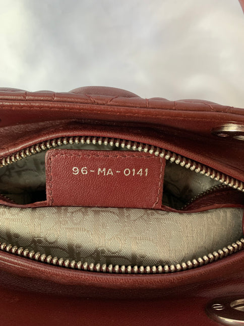 Sold Lady Dior Medium Burgundy Cannage Lambskin Leather with strap