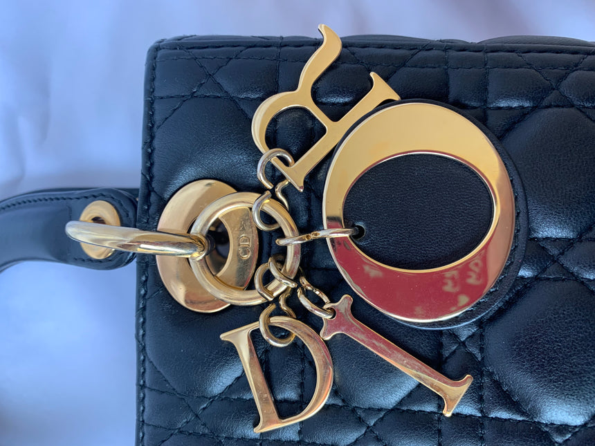 Sold Lady Dior Medium Black Cannage Lambskin Leather