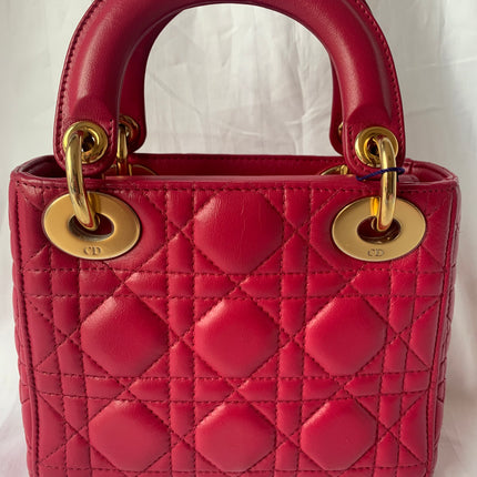Sold Lady Dior Pink Mini handbag Cannage Leather with strap