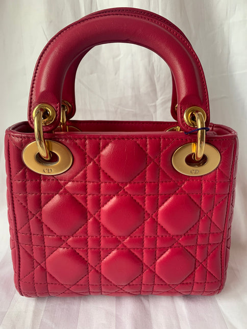 Sold Lady Dior Pink Mini handbag Cannage Leather with strap