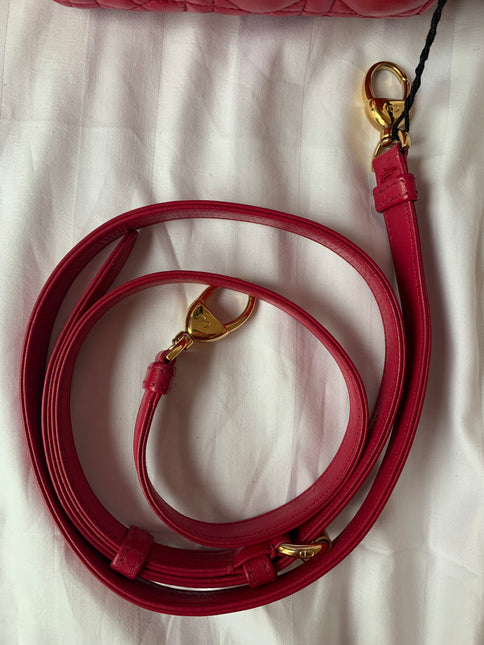 Sold Lady Dior Pink Mini handbag Cannage Leather with strap