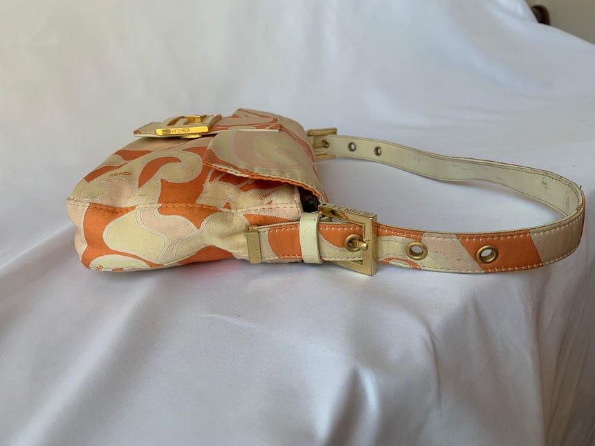 Sold FENDI Baguette Orange Multicolor Silk with Psychedelic prints