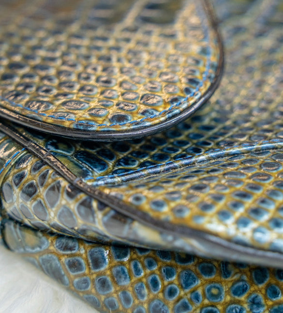 Sold Dior Saddle Green Medium Crocodile embossed Leather Handbag