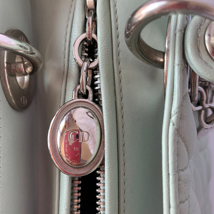 Sold Lady Dior Medium Mint Cannage Lambskin Leather with silver hardware and strap