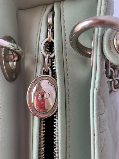 Sold Lady Dior Medium Mint Cannage Lambskin Leather with silver hardware and strap