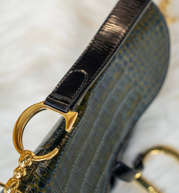 Sold Dior Saddle Green Medium Crocodile embossed Leather Handbag