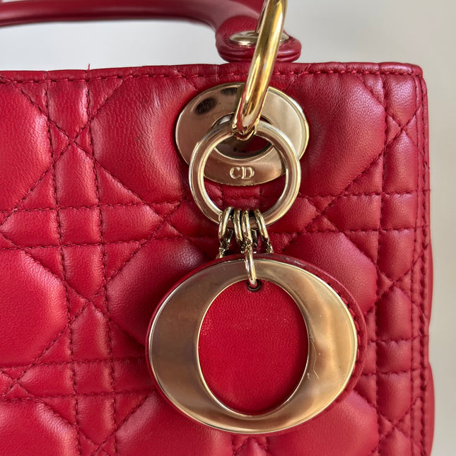 Sold Lady Dior Red Lambskin Cannage Leather Medium