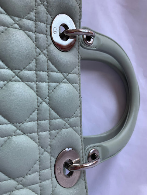 Sold Lady Dior Medium Mint Cannage Lambskin Leather with silver hardware and strap