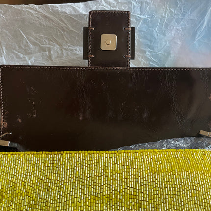 Fendi baguette yellow glitter beads shoulder bag opening