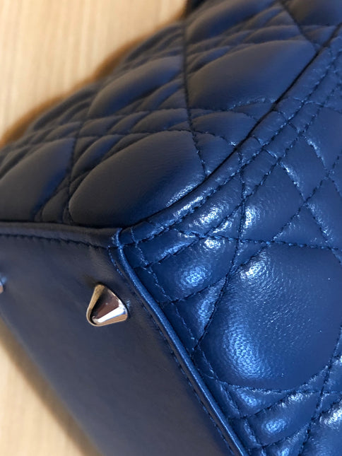 Sold Lady Dior Medium Navy Blue Cannage Lambskin Leather