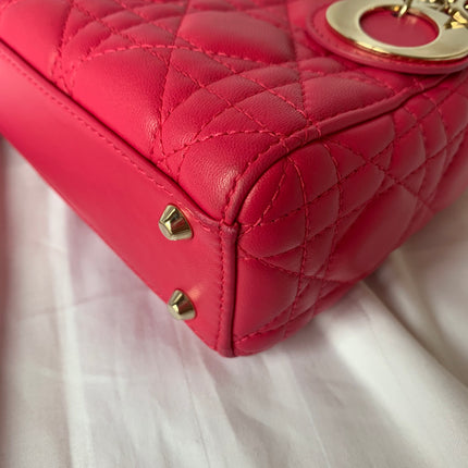 Sold Lady Dior Pink Mini handbag Cannage Leather with strap