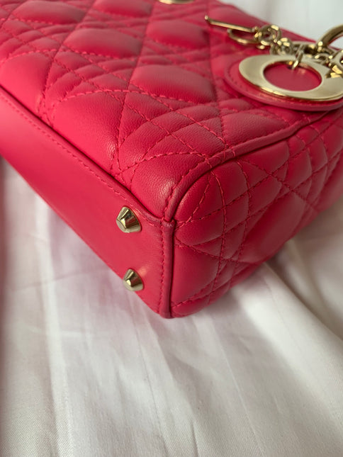 Sold Lady Dior Pink Mini handbag Cannage Leather with strap