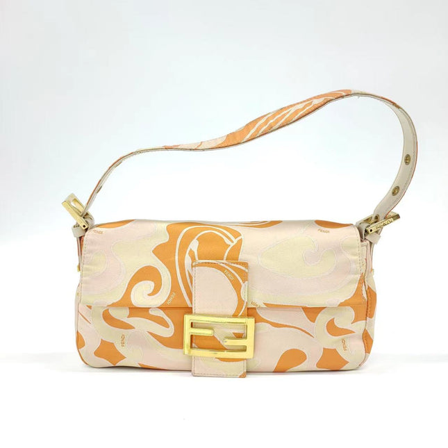 Sold FENDI Baguette Orange Multicolor Silk with Psychedelic prints-Luxbags