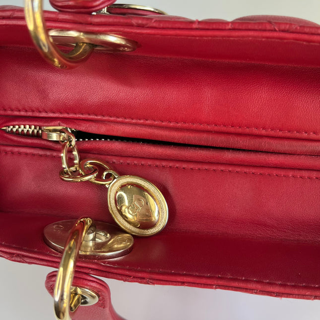 Sold Lady Dior Red Lambskin Cannage Leather Medium