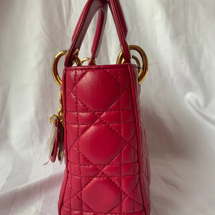 Sold Lady Dior Pink Mini handbag Cannage Leather with strap
