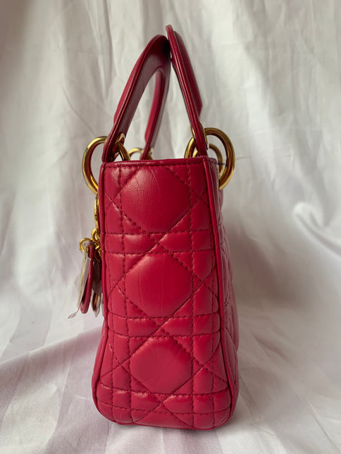 Sold Lady Dior Pink Mini handbag Cannage Leather with strap
