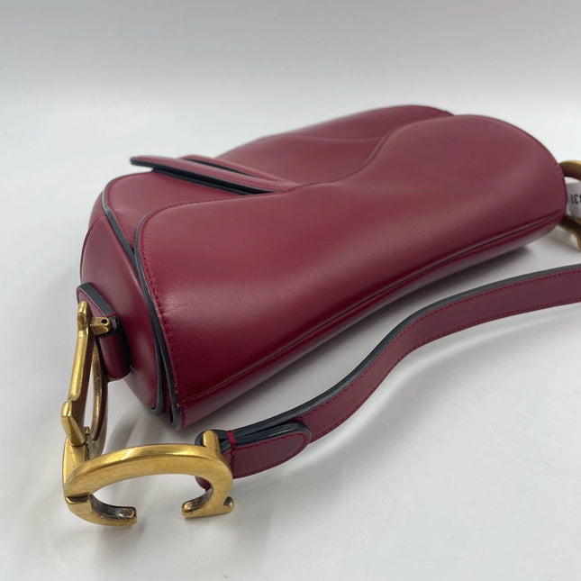 Sold Dior Saddle Scarlet Red Burgundy Medium Calfskin Smooth Leather Handbag like new