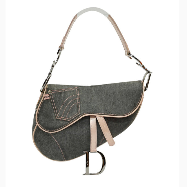 Sold Dior saddle bag Vintage denim with pink leather strap-Luxbags