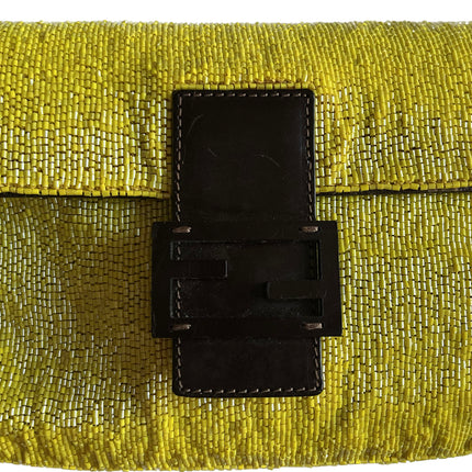 Fendi baguette yellow glitter beads shoulder bag front