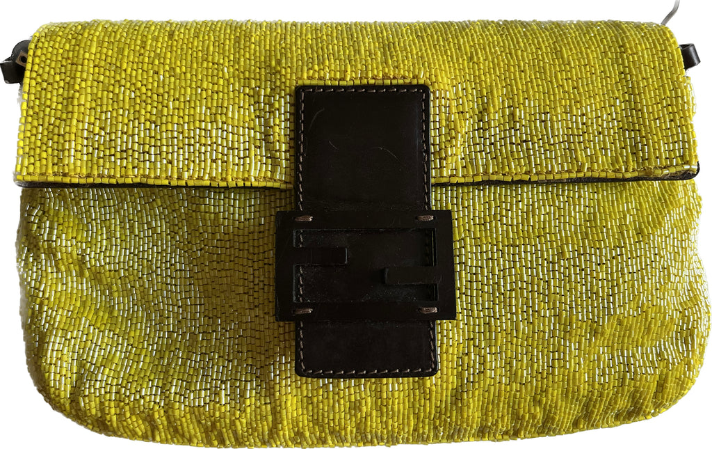 Fendi baguette yellow glitter beads shoulder bag front