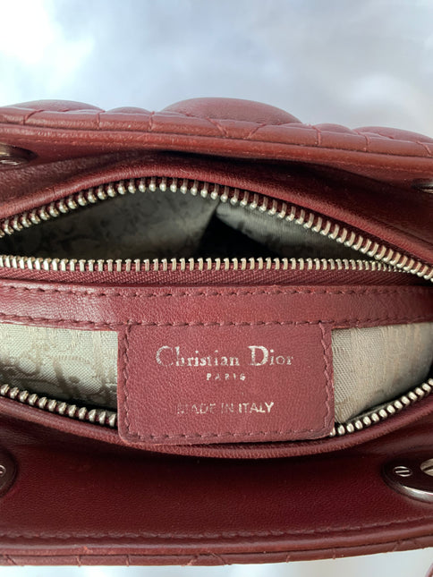 Sold Lady Dior Medium Burgundy Cannage Lambskin Leather with strap