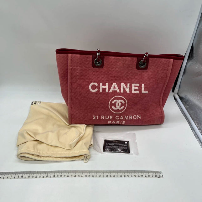 Sold Chanel Deauville Tote Red Denim Small