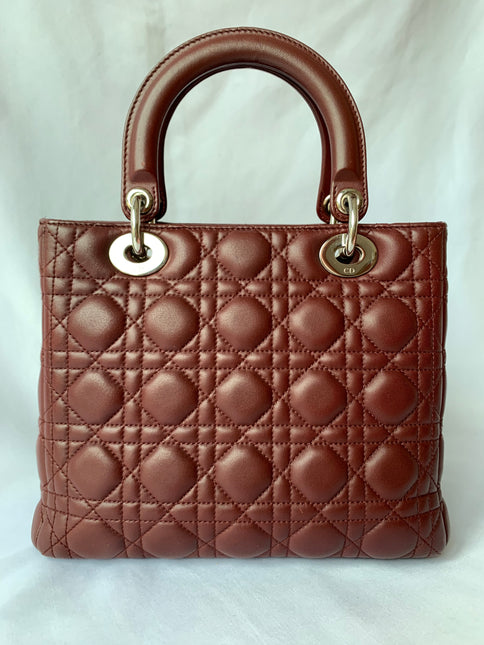 Sold Lady Dior Medium Burgundy Cannage Lambskin Leather with strap