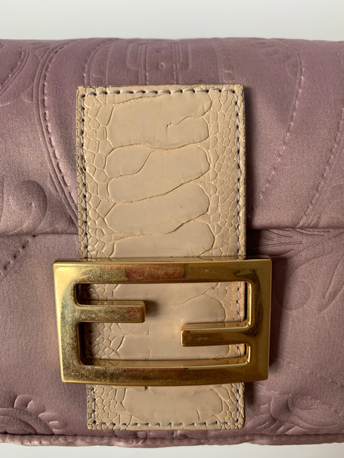 FENDI Baguette Purple Silk with embossed pattern