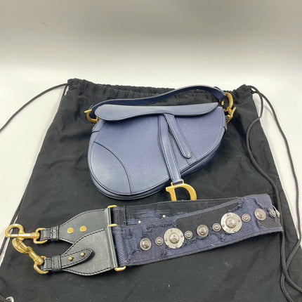 Sold Dior Saddle Blue Medium Grained Leather Handbag with Strap