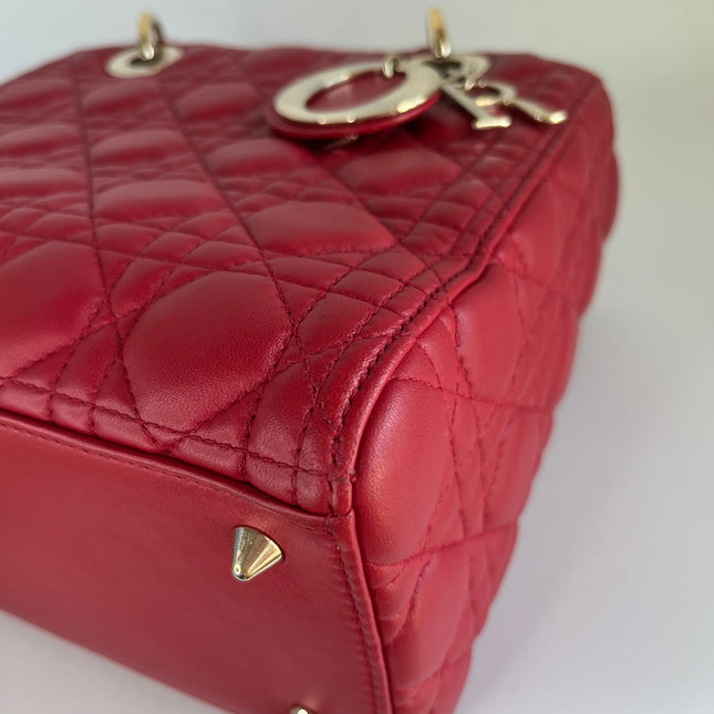 Sold Lady Dior Red Lambskin Cannage Leather Medium