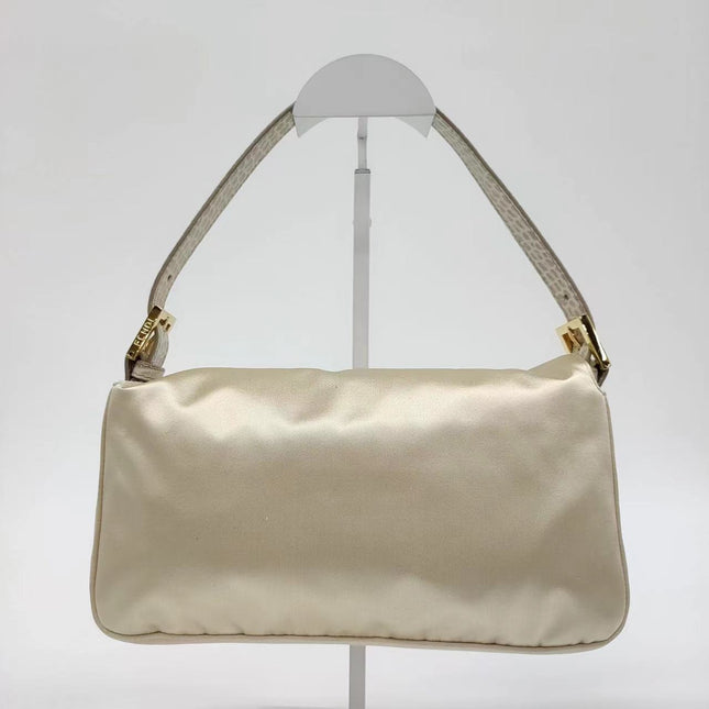 Sold FENDI Baguette Cream Biege Silk with Crystal Buckle