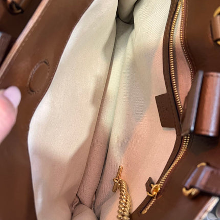 Sold Gucci 1956 horsebit chain tote in monogram canvas and brown leather