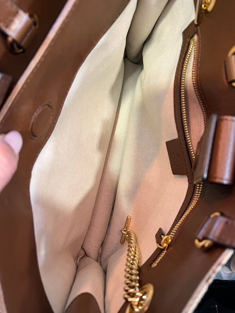 Sold Gucci 1956 horsebit chain tote in monogram canvas and brown leather