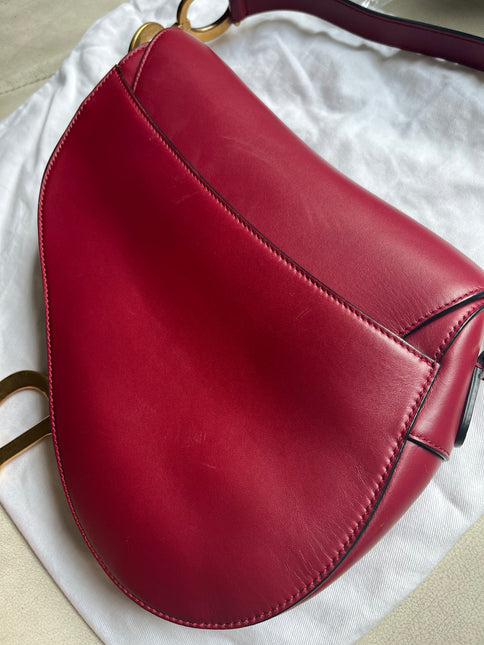 Sold Dior Saddle Scarlet Red Burgundy Medium Calfskin Smooth Leather Handbag like new
