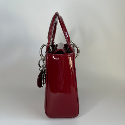 Sold Lady Dior Patent Leather Burgundy Mini handbag Cannage Leather with strap