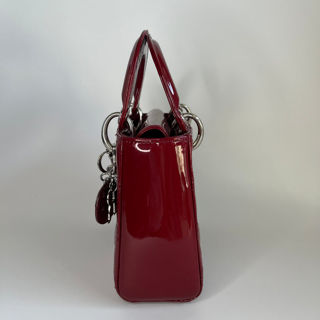 Sold Lady Dior Patent Leather Burgundy Mini handbag Cannage Leather with strap