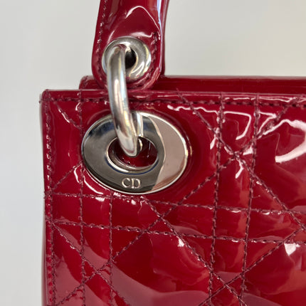 Sold Lady Dior Patent Leather Burgundy Mini handbag Cannage Leather with strap