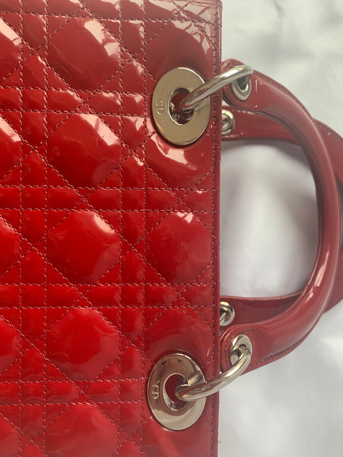 Sold Lady Dior Medium Bag Red Patent Leather