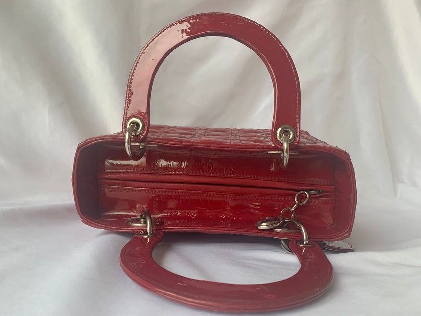 Sold Lady Dior Medium Bag Red Patent Leather