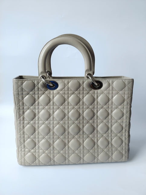 Sold Lady Dior Large Grey Leather handbag with strap