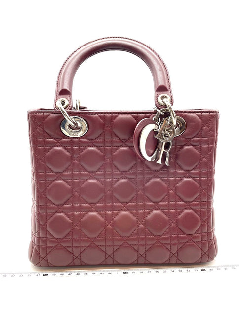 Sold Lady Dior Medium Burgundy Cannage Lambskin Leather with strap