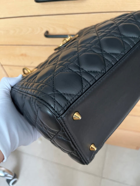 Sold Lady Dior Medium Black Cannage Lambskin Leather with gold hardware