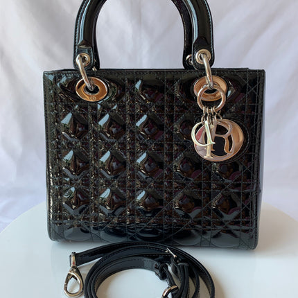Sold Lady Dior Medium Bag Black Patent Leather